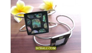 Abalone Seashells Resin Stainless Cuff Bracelets 